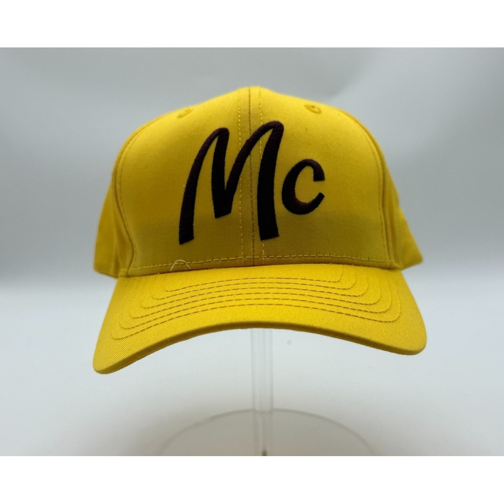 McDonald's McCafe Employee Uniform Hat Yellow Black Mc Logo Adjustable Crew Cap